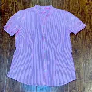 LILLY PULITZER Pink Seersucker Ruffle Blouse 14